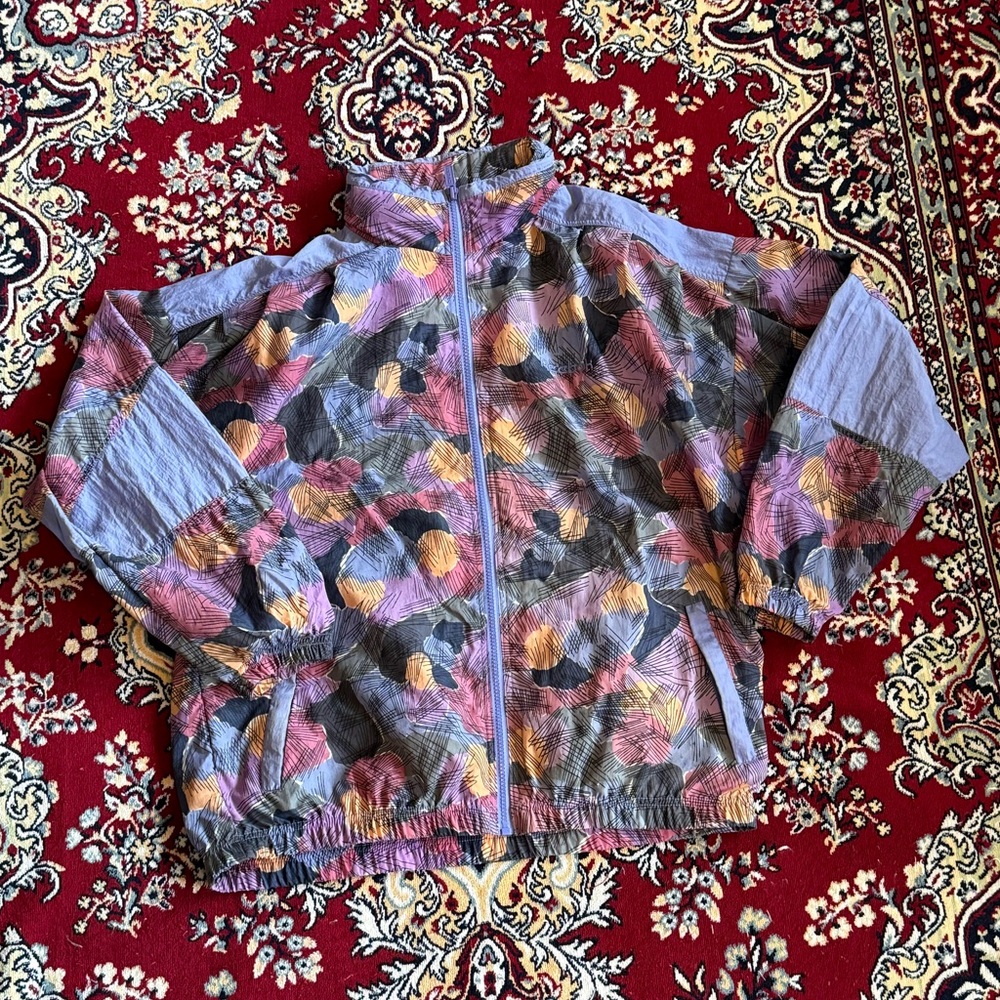 Rebook c1990s Women’s Medium Purple Colour Block Windbreaker Zip Up Jacket